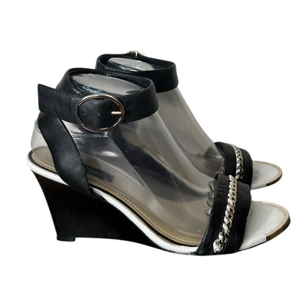 White House Black Market Ashton Leather Ankle Strap Wedge Heel Sandals Chain 9